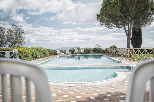 Italy, Tuscany, view to swimming pool