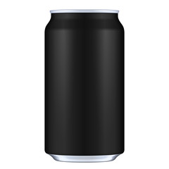 Black Blank Metal Aluminum Beverage Drink Can. Illustration Isolated. Mock Up Template Ready For Your Design. Vector EPS10