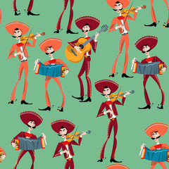 Mariachi band. Mexican traditions. Seamless background pattern.