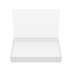 Opened White Cardboard Package Box. Gift Candy. On White Background Isolated. Mock Up Template Ready For Your Design. Product Packing Vector EPS10