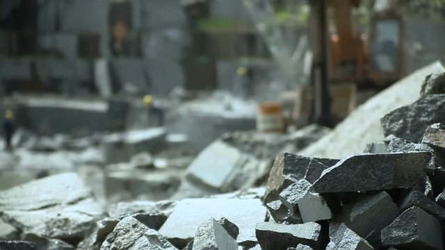 Extraction of granite stone in a stone quarry