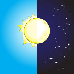 The stylized image of the day and night, sun and moon.