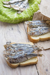 Sandwiches, tapas with sardines and Kamut