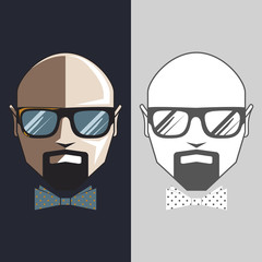 Bald man in glasses and bow tie in black and white and in color