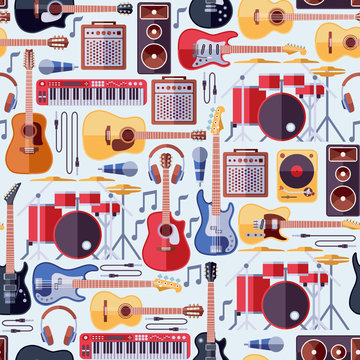 Music instruments seamless vector background