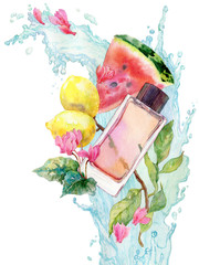 Perfume aroma watercolor illustration