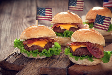 American 4th of July Cheeseburgers with copy space