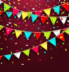 Holiday Background with Colorful Bunting and Confetti