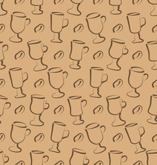 Seamless Pattern with Set Cup of Coffee Drinks and Beans