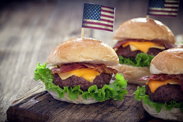American 4th of July Cheeseburgers with copy space