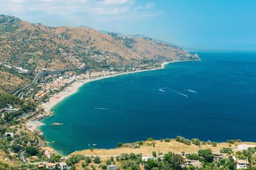 Fototapeta na wymiar Beautiful landscape panorama Taormina Sicily Italy