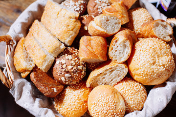 Bread in basket on the banquet table