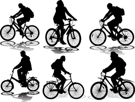 Set of 6 silhouettes of the cyclist