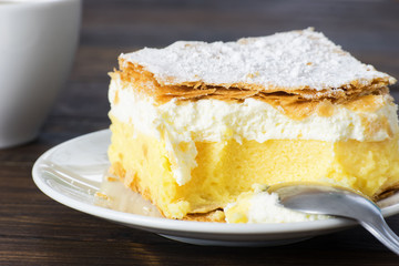 Close up of vanilla pudding cake