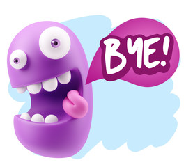 3d Illustration Laughing Character Emoji Expression saying Bye w