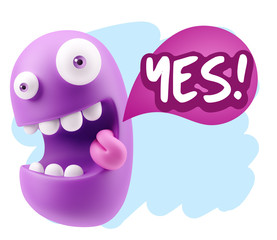 3d Rendering Smile Character Emoticon Expression saying Yes with