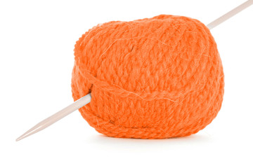 Roll of yarn, orange texture isolated on white background