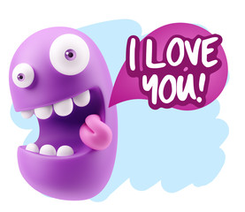 3d Rendering Smile Character Emoticon Expression saying I Love Y