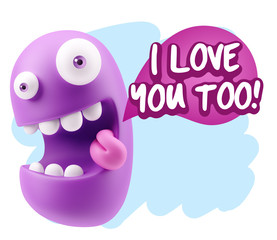 3d Illustration Laughing Character Emoji Expression saying I Lov