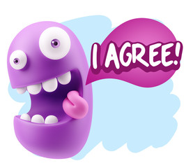 3d Illustration Laughing Character Emoji Expression saying I Agr