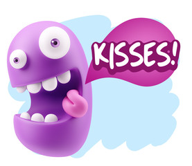 3d Rendering Smile Character Emoticon Expression saying Kisses w