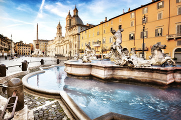 Naklejka na ściany i meble Piazza Navona, Fontana del Nettuno, Roma