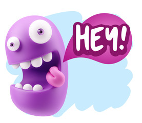 3d Illustration Laughing Character Emoji Expression saying Hey w