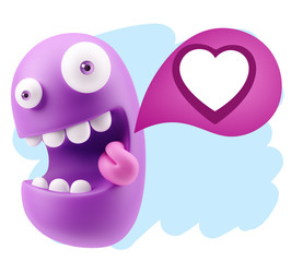 3d Rendering Smile Character Emoticon Expressing Love with a Hea