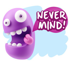 3d Rendering Smile Character Emoticon Expression saying Never Mi