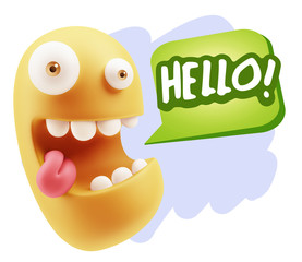 3d Rendering Smile Character Emoticon Expression saying Hello wi