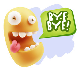 3d Rendering Smile Character Emoticon Expression saying Bye Bye