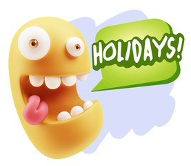 3d Rendering Smile Character Emoticon Expression saying Holidays