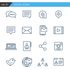 Modern line icons set of social. Premium quality vector.