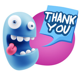 3d Illustration Laughing Character Emoji Expression saying Thank
