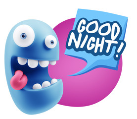 Obraz premium 3d Rendering Smile Character Emoticon Expression saying Good Nig