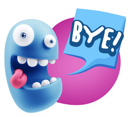 3d Illustration Laughing Character Emoji Expression saying Bye w