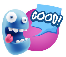 3d Illustration Laughing Character Emoji Expression saying Good
