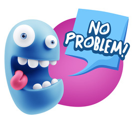 3d Rendering Smile Character Emoticon Expression saying No Probl