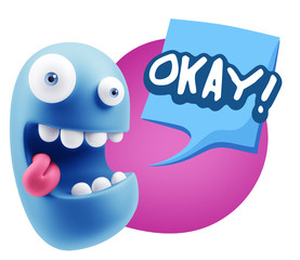 3d Illustration Laughing Character Emoji Expression saying Okay