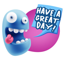 3d Rendering Smile Character Emoticon Expression saying Have A G