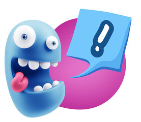 3d Rendering Smile Character Emoticon Expression saying ! with C