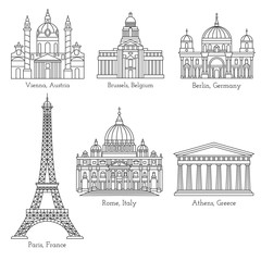 European landmarks line icons