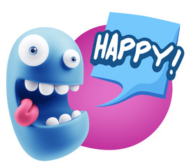 3d Rendering Smile Character Emoticon Expression saying Happy wi