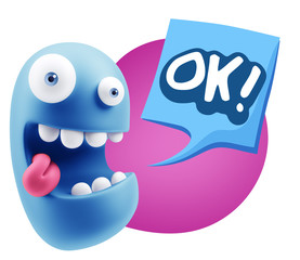 3d Rendering Smile Character Emoticon Expression saying Ok with