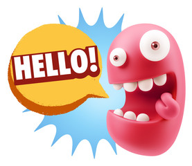 Obraz premium 3d Rendering Smile Character Emoticon Expression saying Hello wi