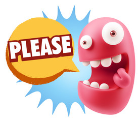 3d Illustration Laughing Character Emoji Expression saying Pleas