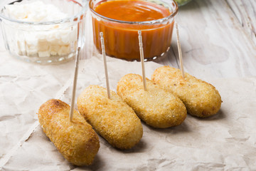 Ration of Croquettes. Typical Tapa of Spanish Cuisine with Rusti