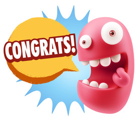3d Rendering Smile Character Emoticon Expression saying Congrats