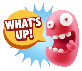 3d Rendering Smile Character Emoticon Expression saying What'S U