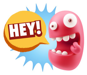 3d Illustration Laughing Character Emoji Expression saying Hey w